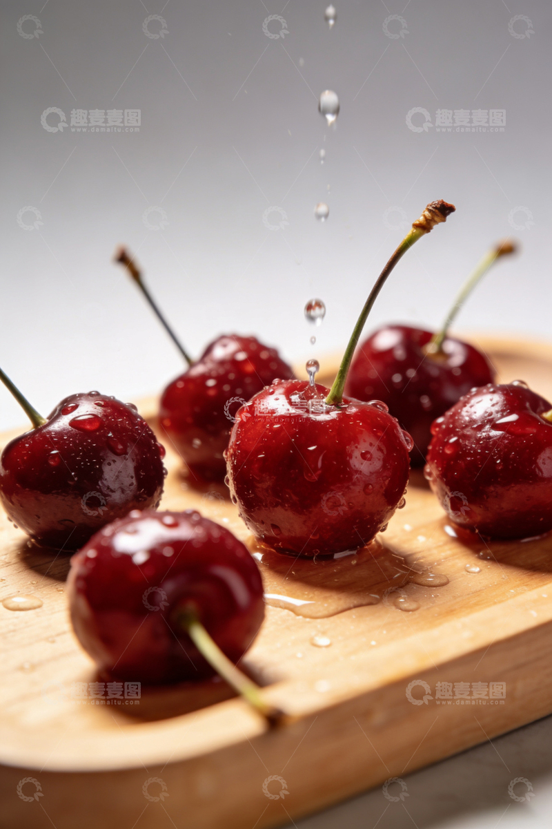 高清大图下载【趣麦麦图】新鲜樱桃木盘特写