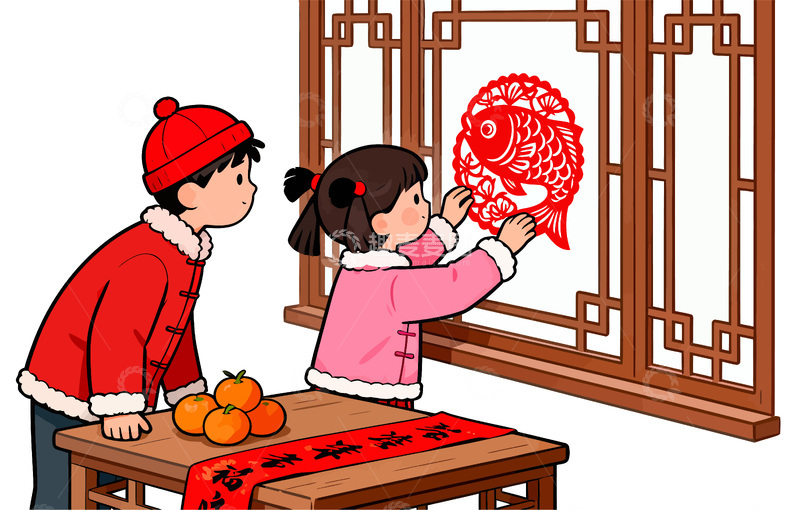 源文件下载【趣麦麦图】-春节卡通贴窗花场景