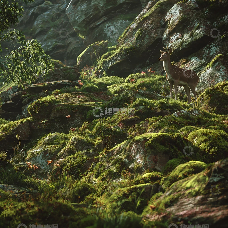 高清大图下载【趣麦麦图】深林幽境中的孤鹿守望者