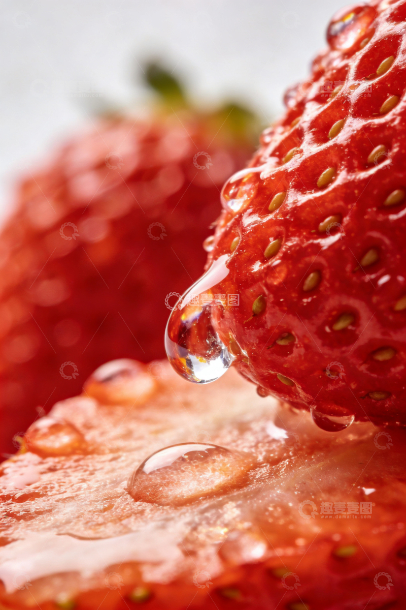 高清大图下载【趣麦麦图】水滴草莓特写摄影