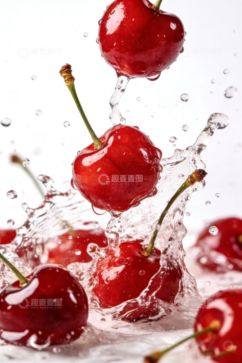 高清大图下载【趣麦麦图】樱桃水花飞溅摄影图片