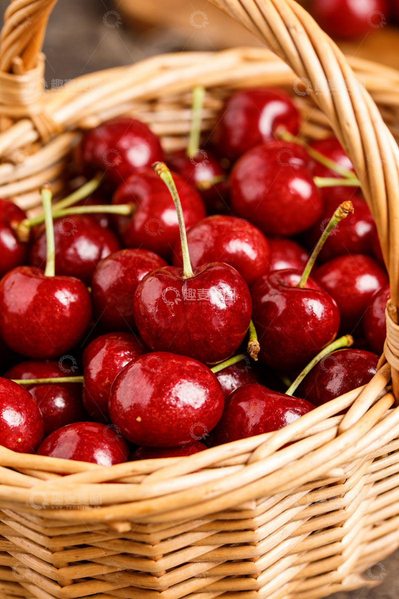 高清大图下载【趣麦麦图】篮子满载鲜红樱桃