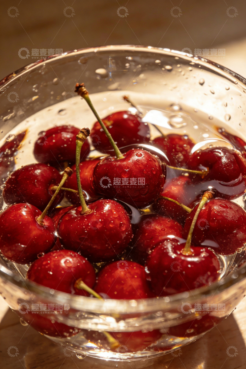 高清大图下载【趣麦麦图】新鲜樱桃浸泡清水特写