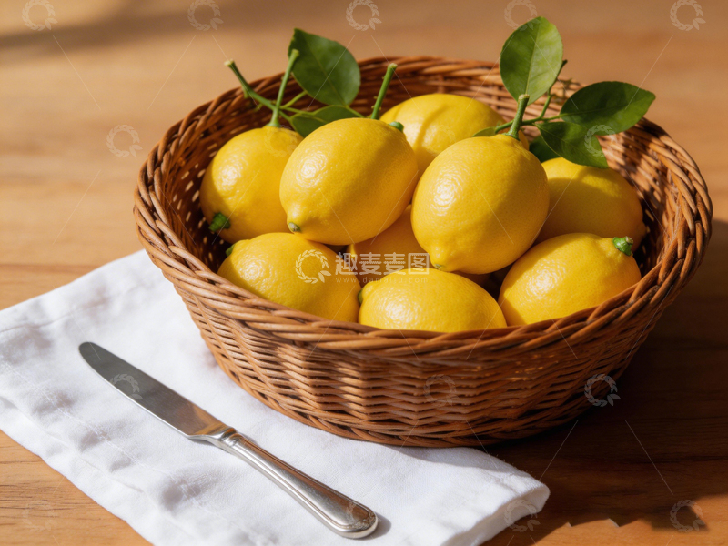 高清大图下载【趣麦麦图】柳条篮柠檬静物摄影