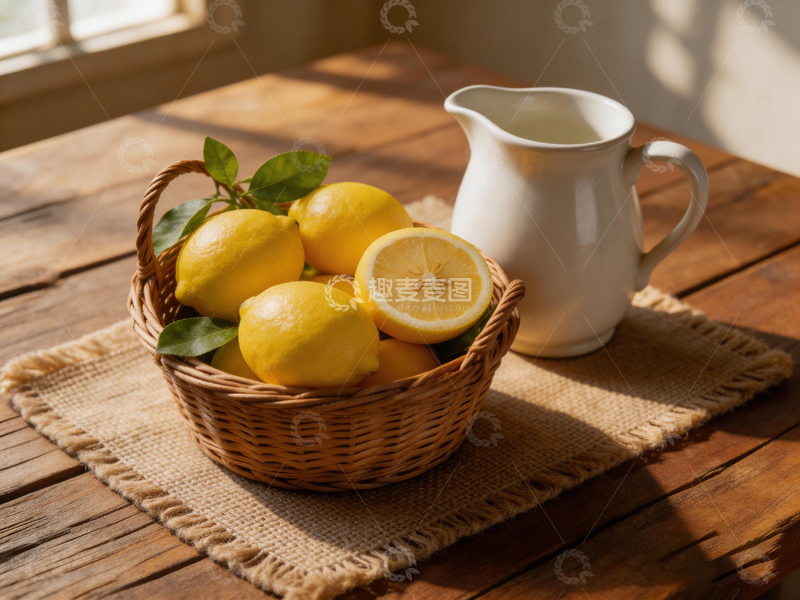 高清大图下载【趣麦麦图】温馨厨房柠檬与奶壶静物