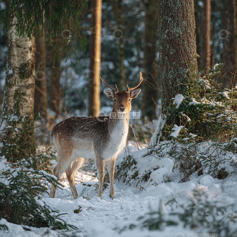 高清大图下载【趣麦麦图】雪林中的孤独麋鹿王者