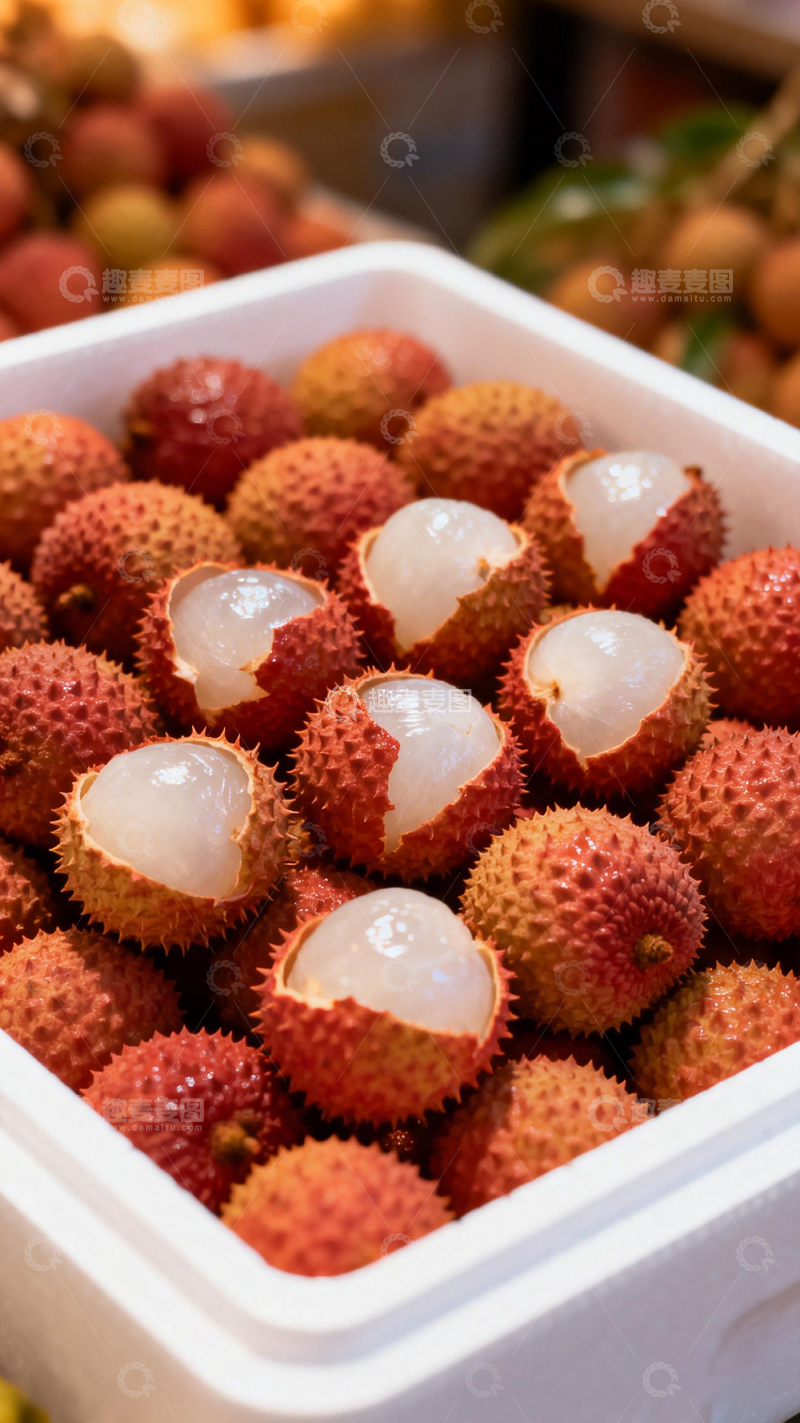 高清大图下载【趣麦麦图】荔枝特写新鲜水果市场展示