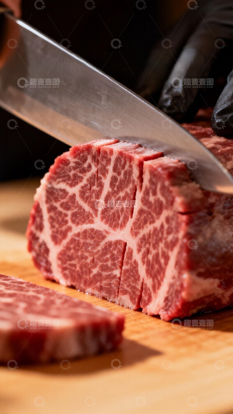 高清大图下载【趣麦麦图】精细切割牛肉美食摄影