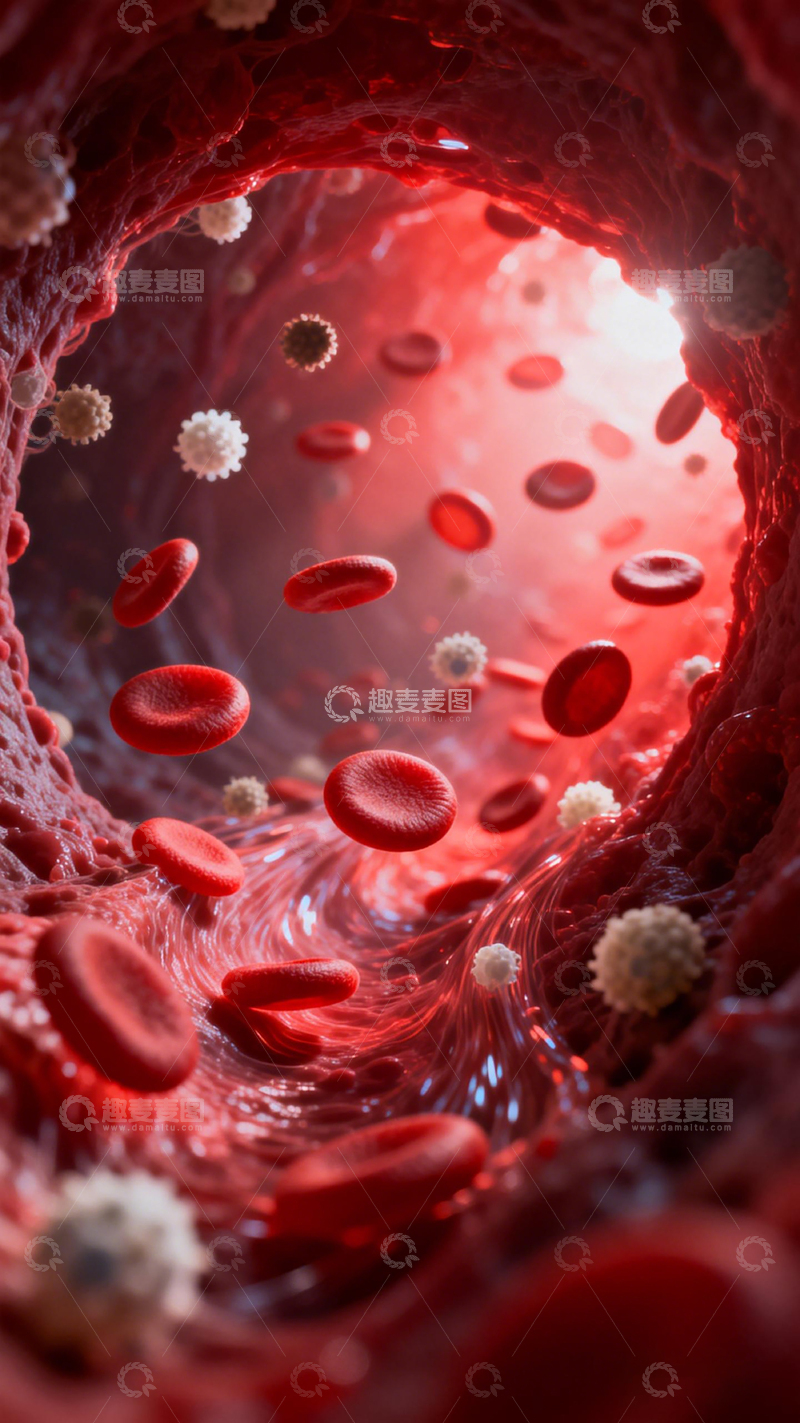 高清大图下载【趣麦麦图】红色血管内的病毒与红细胞