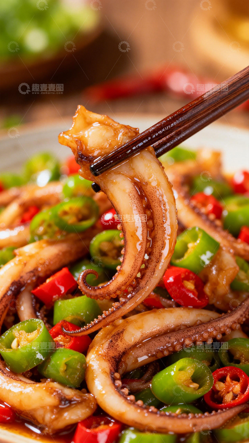 高清大图下载【趣麦麦图】辣椒炒鱿鱼美食摄影