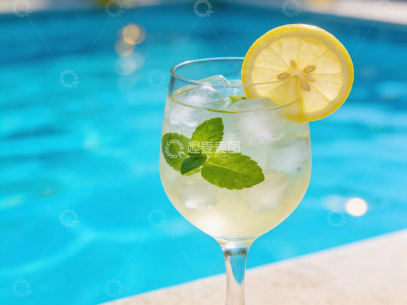 高清大图下载【趣麦麦图】清凉饮品夏日泳池风光