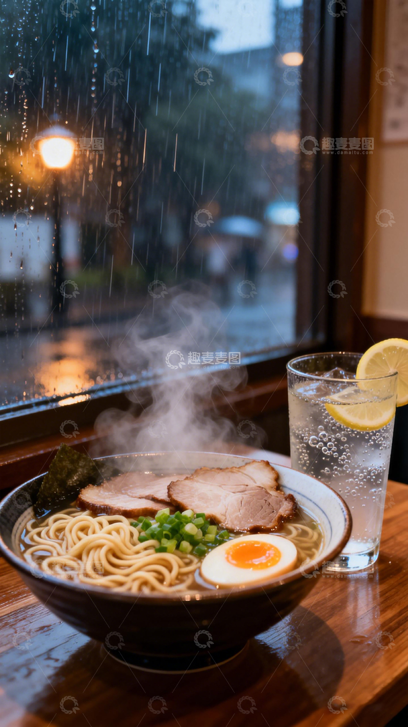 高清大图下载【趣麦麦图】雨窗边拉面美食摄影