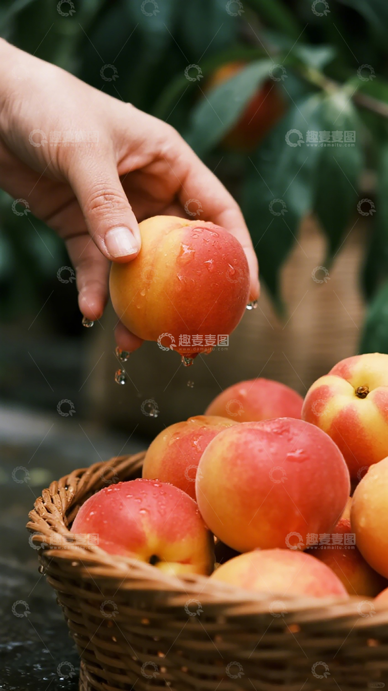 高清大图下载【趣麦麦图】丰收季桃子篮子特写