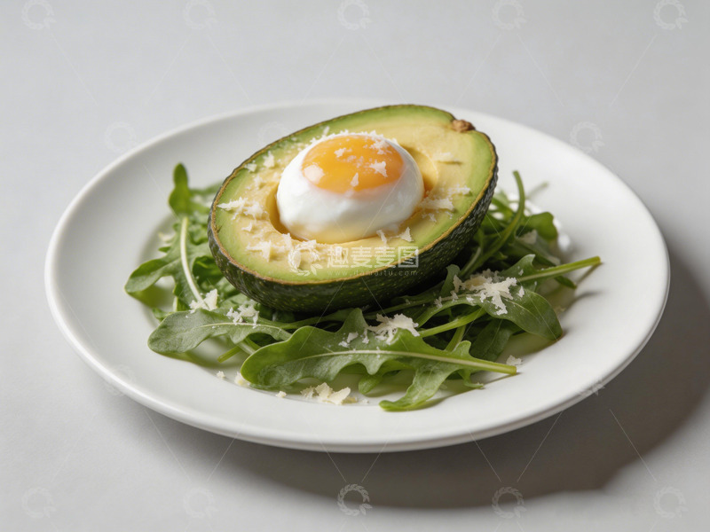 高清大图下载【趣麦麦图】简约美食牛油果煎蛋沙拉