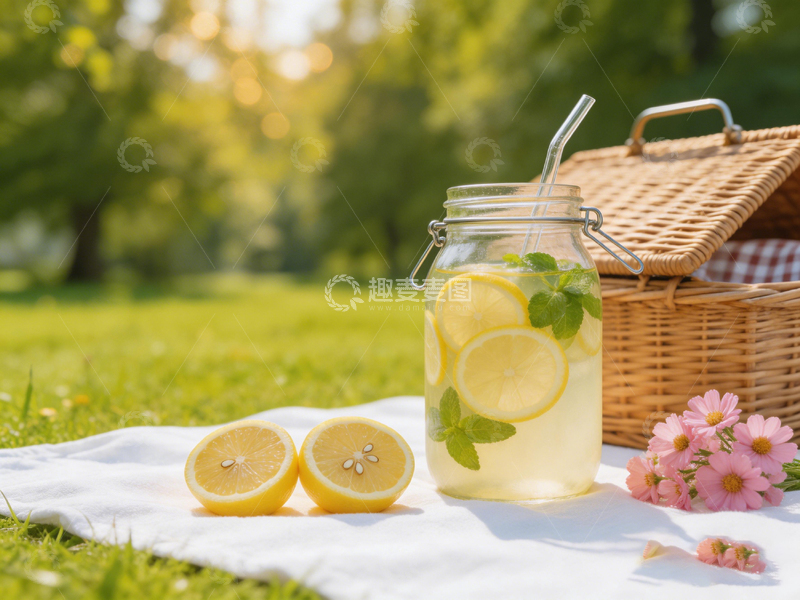 高清大图下载【趣麦麦图】夏日野餐柠檬饮料静物摄影