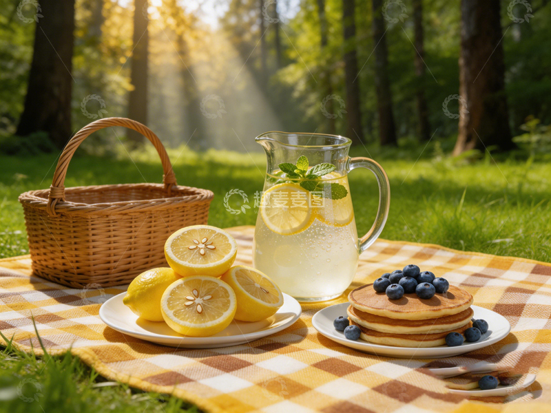 高清大图下载【趣麦麦图】野餐风光柠檬水煎饼