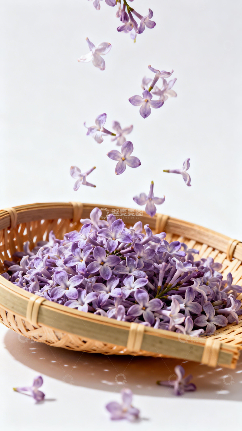 高清大图下载【趣麦麦图】紫色丁香花篮飘落瞬间