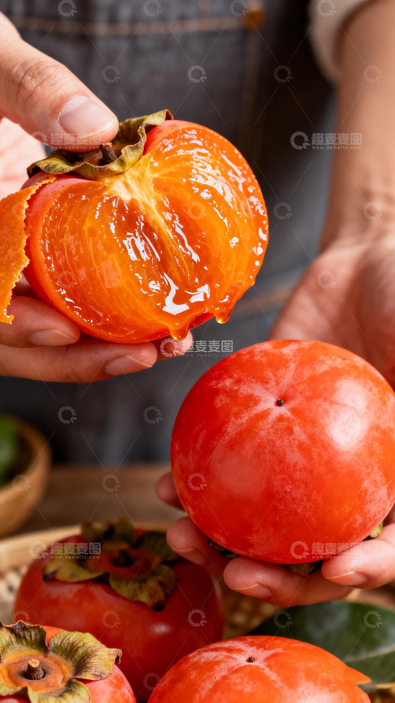 高清大图下载【趣麦麦图】新鲜柿子特写美食摄影