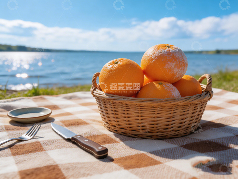 高清大图下载【趣麦麦图】湖边野餐水果篮静物摄影