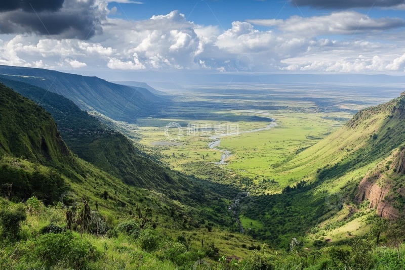 高清大图下载【趣麦麦图】峡谷山丘绿树草坡