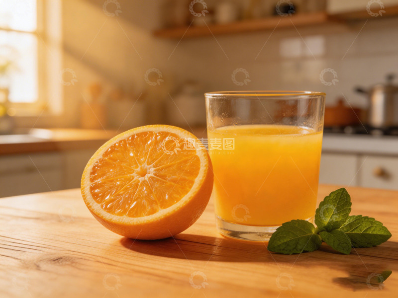 高清大图下载【趣麦麦图】厨房橙汁清新生活场景