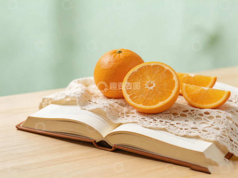 高清大图下载【趣麦麦图】静物摄影橙子书本组合