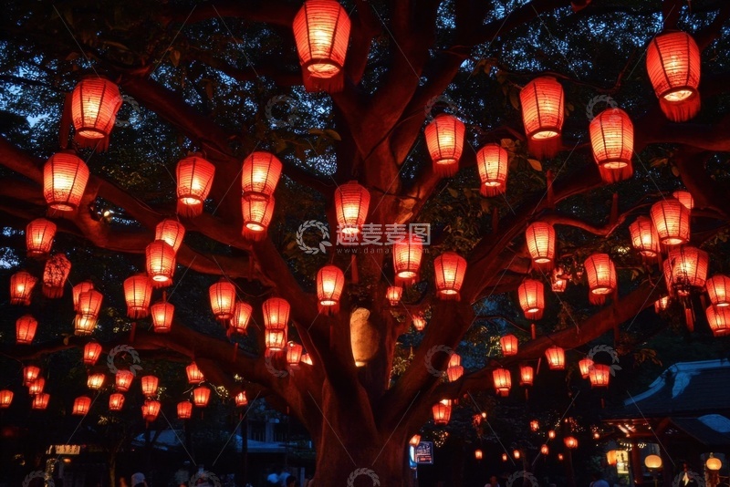 高清大图下载【趣麦麦图】挂满树枝的红色灯笼