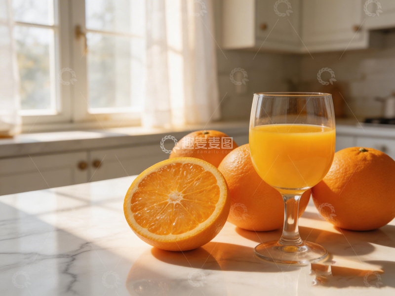 高清大图下载【趣麦麦图】厨房阳光橙汁生活摄影