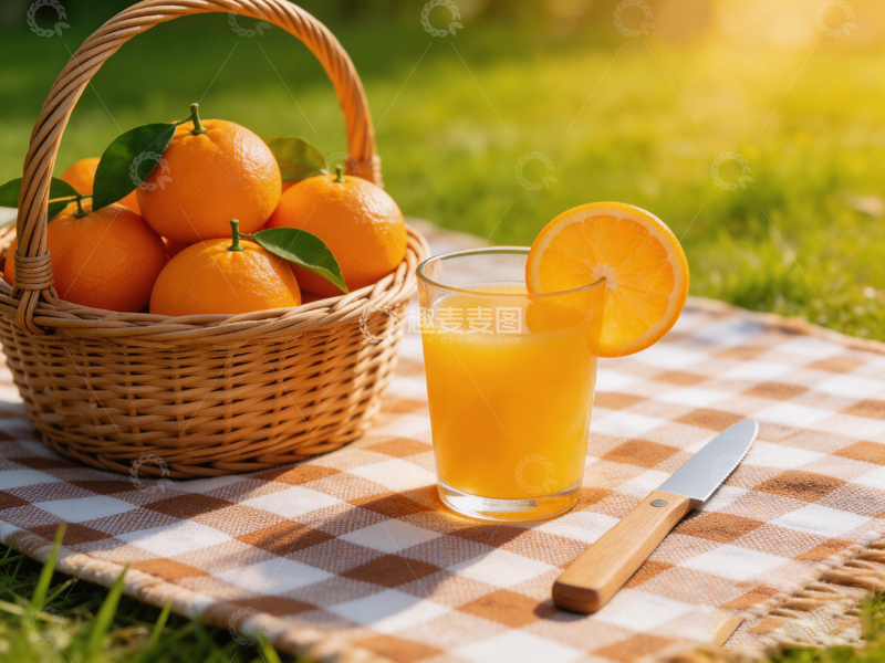 高清大图下载【趣麦麦图】野餐橘子果汁自然风光