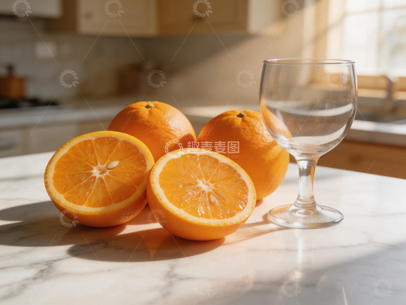 高清大图下载【趣麦麦图】厨房橙子玻璃杯静物摄影