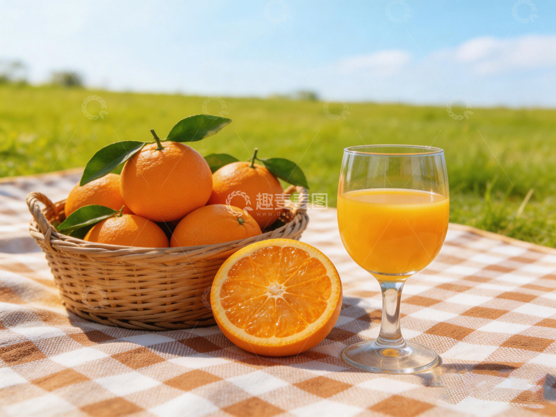 高清大图下载【趣麦麦图】田园风橙子果汁野餐摄影图