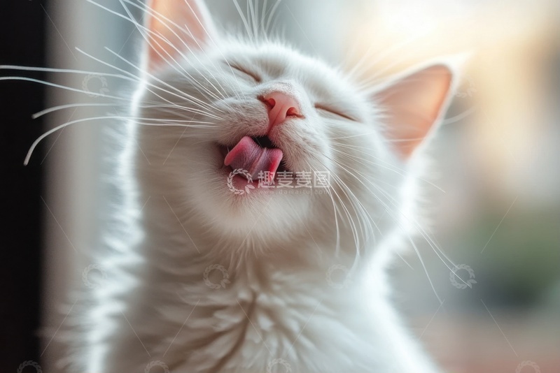 高清大图下载【趣麦麦图】吐舌头的小白猫
