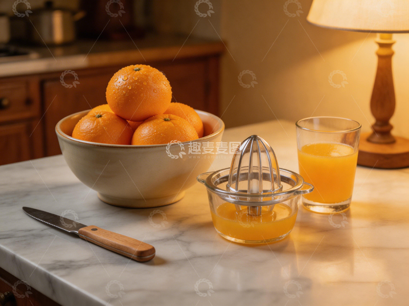 高清大图下载【趣麦麦图】温馨厨房橙汁制作场景