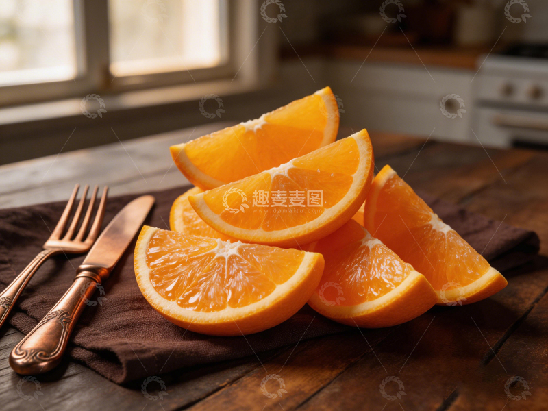 高清大图下载【趣麦麦图】木质桌面橙子切片静物摄影