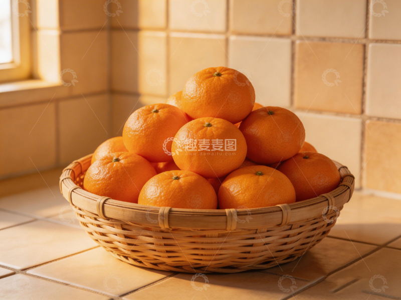 高清大图下载【趣麦麦图】温馨厨房篮中桔子