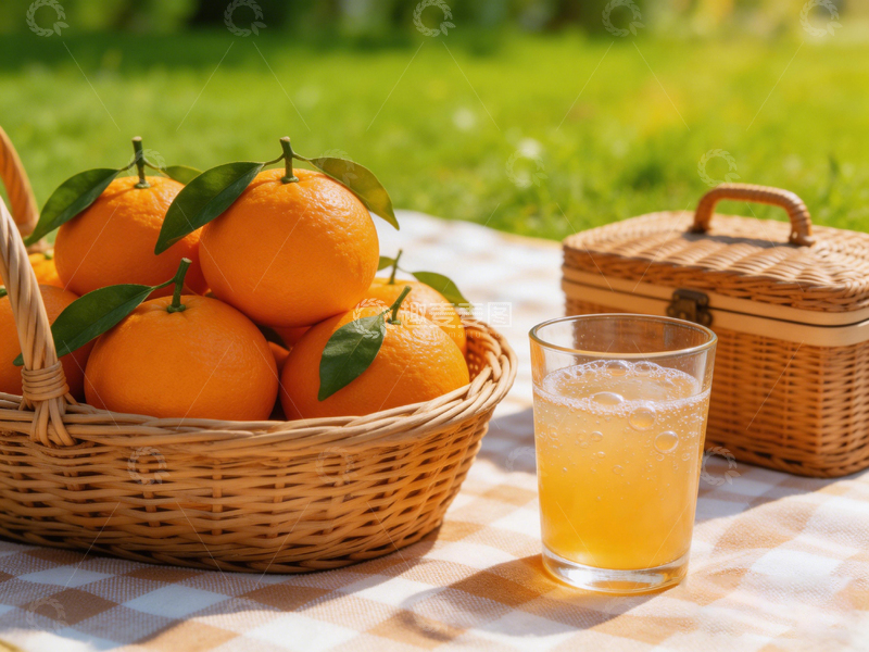 高清大图下载【趣麦麦图】阳光野餐鲜橙果汁
