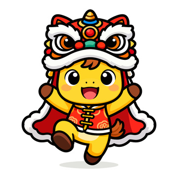 卡通舞狮新年喜庆形象插画素材