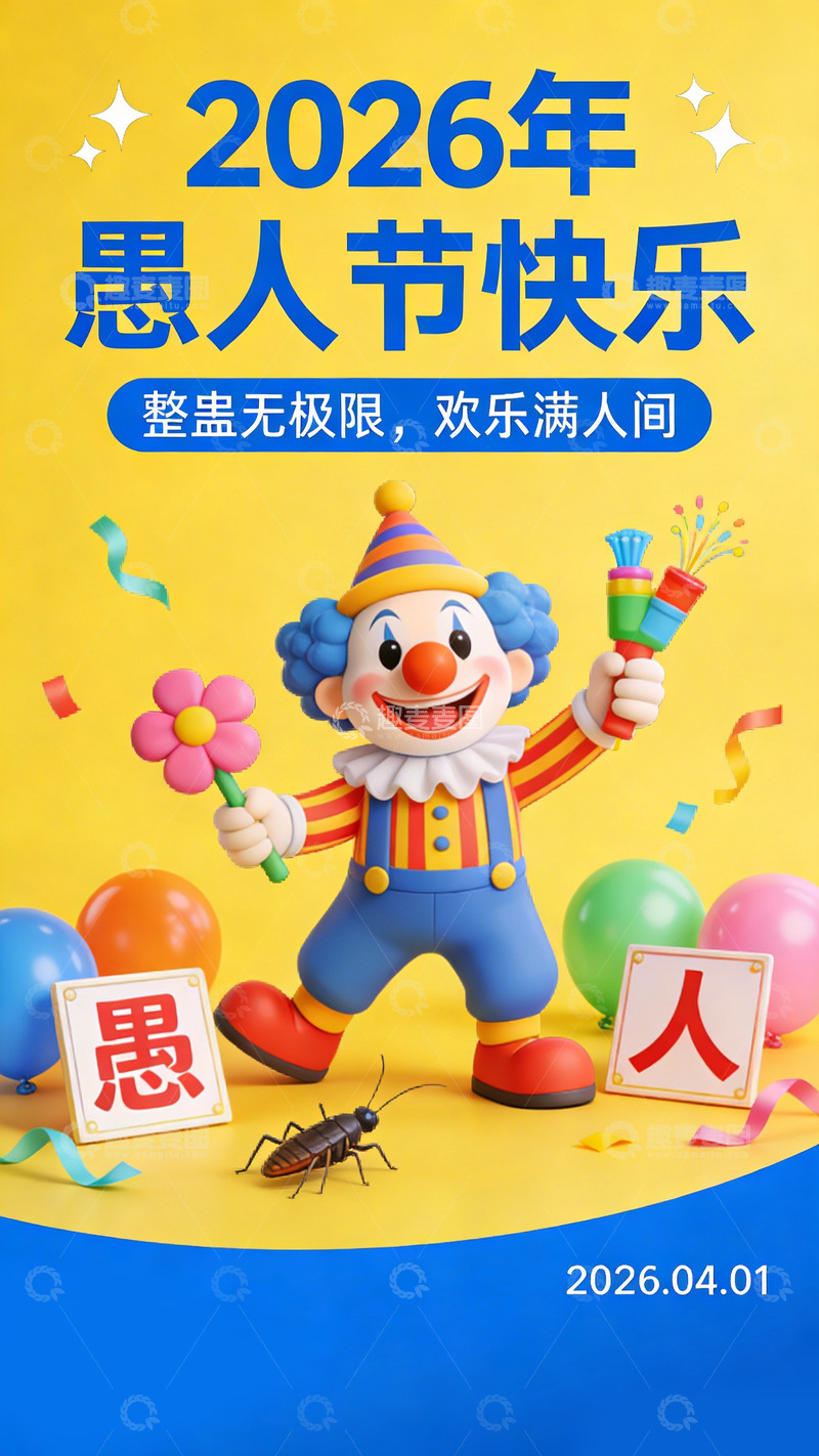 高清大图下载【趣麦麦图】小丑愚人节庆祝海报