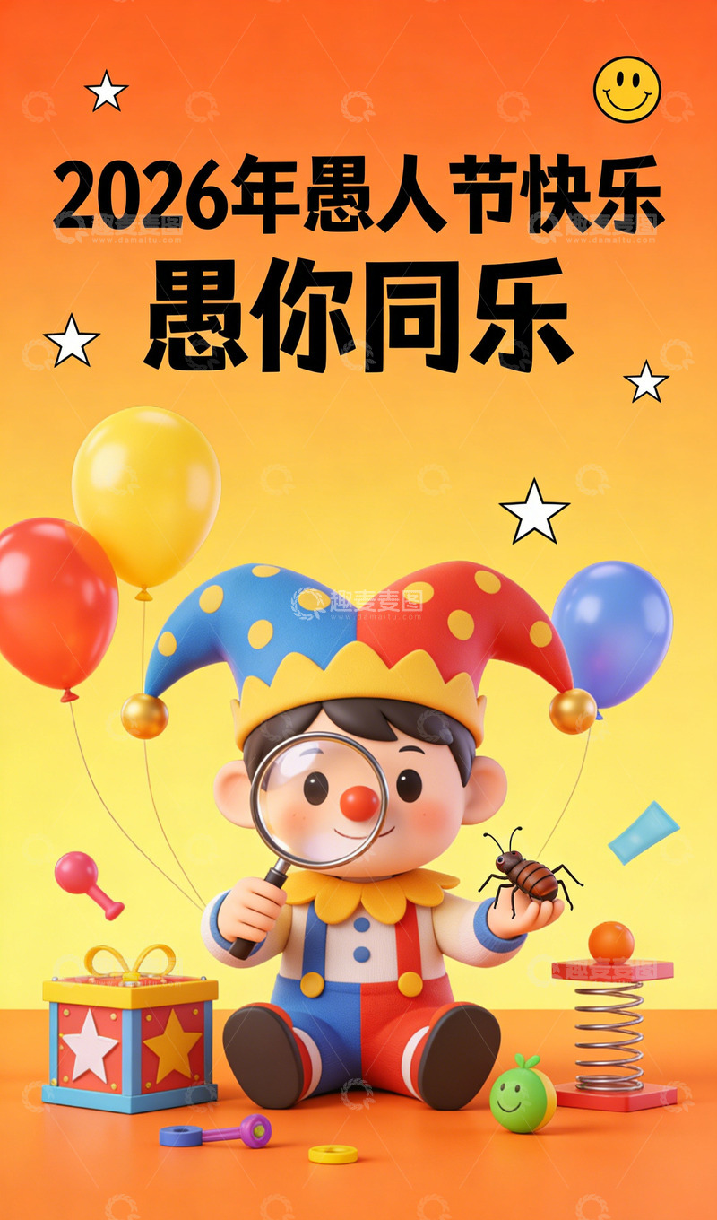 高清大图下载【趣麦麦图】小丑愚人节庆祝海报