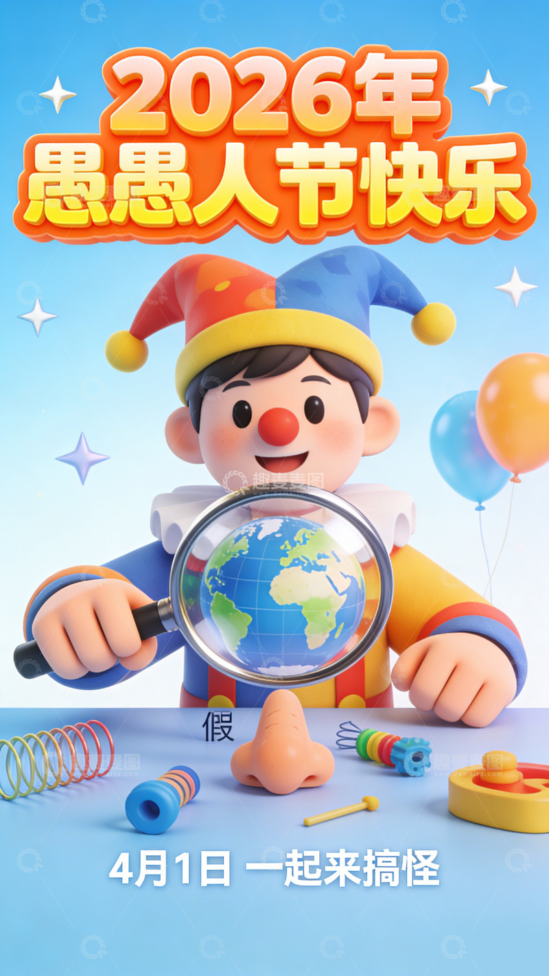 高清大图下载【趣麦麦图】卡通风愚人节庆祝海报设计素材