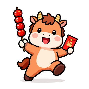 卡通牛年马年新春贺图矢量元素