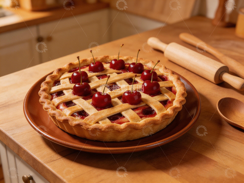 高清大图下载【趣麦麦图】温馨厨房樱桃派美食摄影