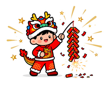 卡通新年放鞭炮插画设计素材