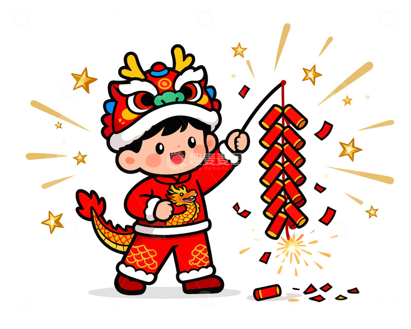 源文件下载【趣麦麦图】卡通新年放鞭炮插画设计素材