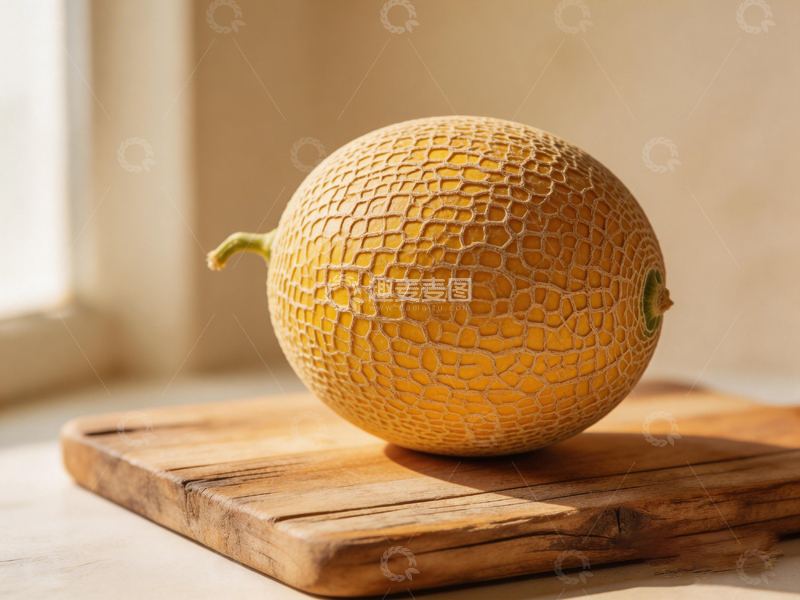 高清大图下载【趣麦麦图】木质砧板上的哈密瓜静物摄影