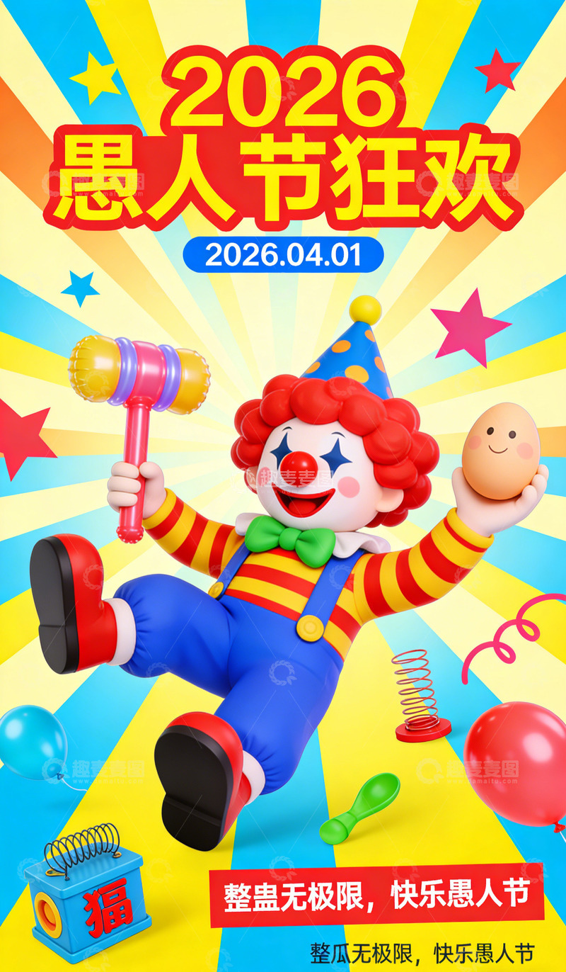 高清大图下载【趣麦麦图】小丑欢乐愚人节海报