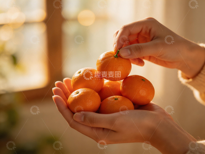 高清大图下载【趣麦麦图】温暖光影手中橘子生活照