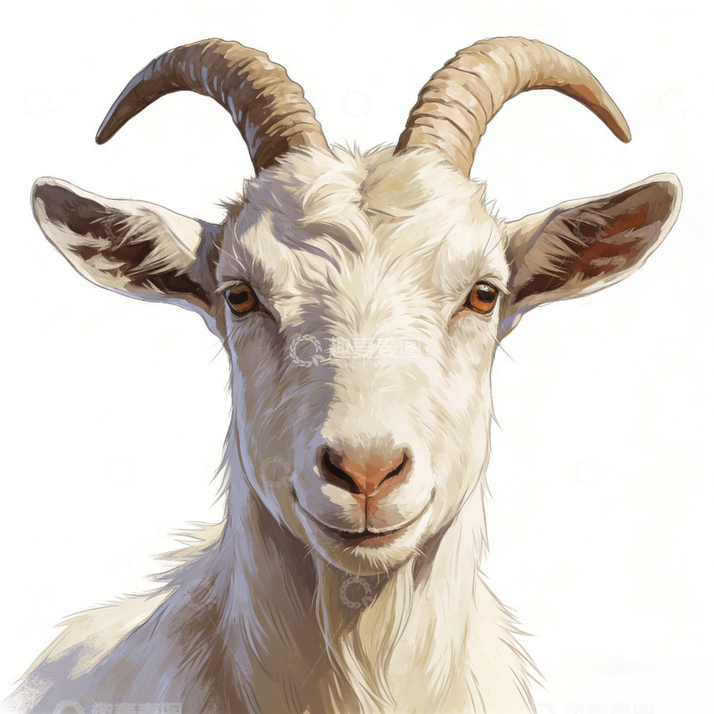 高清大图下载【趣麦麦图】山羊特写水彩画