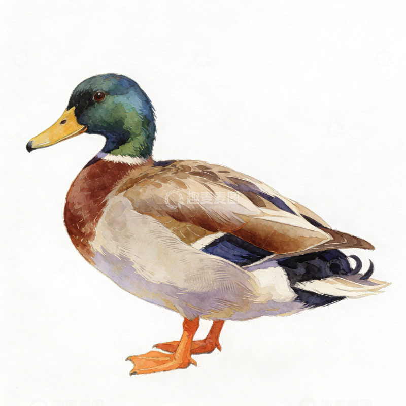 高清大图下载【趣麦麦图】水彩鸭鸟插画野生动物绘画素材