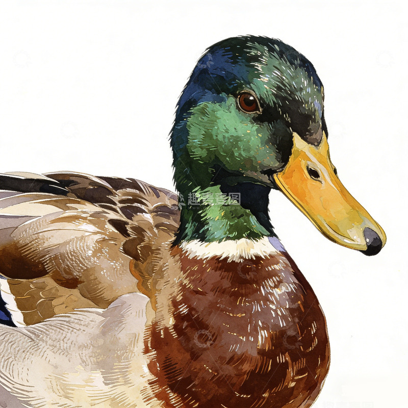 高清大图下载【趣麦麦图】彩绘野鸭特写插画